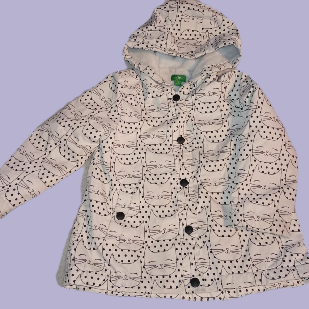 Kids Cat Print Hooded Jacket - White